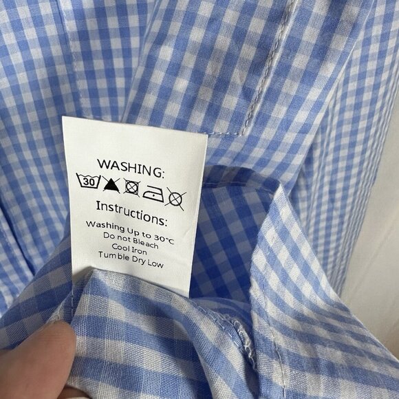 Mens Cotton Button Down Collared Shirt Size XL Blue & White Checkered - Picture 8 of 12